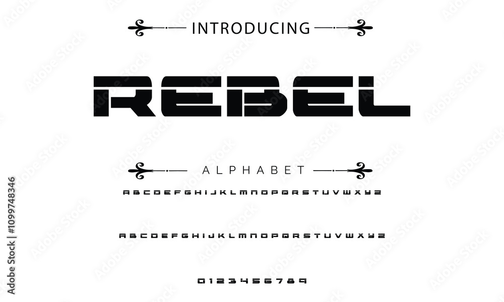 Fototapete modern techno font, futuristic line type of english alphabet letters and numbers. minimal tech typef