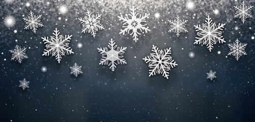 Beautiful winter design with many snowflakes. Snowy background with silver sparkles. Ideal for winter holiday cards digital backgrounds. Stunning visual effect evoking cold winter season. Looks like
