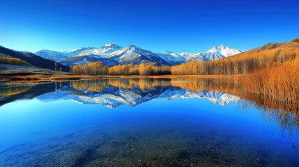 Obraz premium Stunning Mountain Lake Reflection Autumn Colors