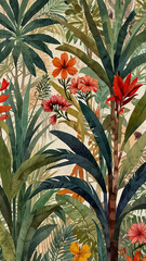 Obraz premium Botanical Art of Tropical Leaves in Retro and Vintage Botanical Styles Vintage Wallpaper
