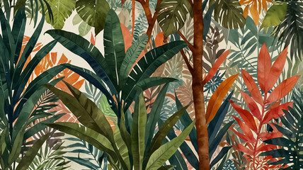 Obraz premium Lush Tropical Foliage and Botanical Art in Retro Vintage Design Vintage Wallpaper