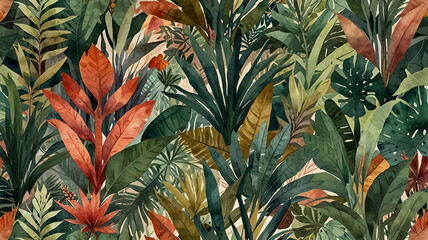 Obraz premium Retro Vintage Botanical Artwork with Tropical Leaf and Floral Elements Vintage Wallpaper
