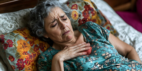 Fototapeta premium Senior Woman Experiencing Chest Pain in Bed 