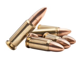 close up of several metallic bullets with shiny brass casing and pointed tips, showcasing their detailed design and craftsmanship