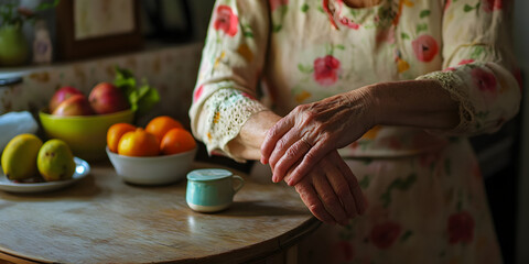 Obraz premium The Passage of Time: A close-up shot of an elderly woman's hands, displaying the delicate beauty of age and the quiet wisdom they hold. The image evokes a sense of reflection, resilience.