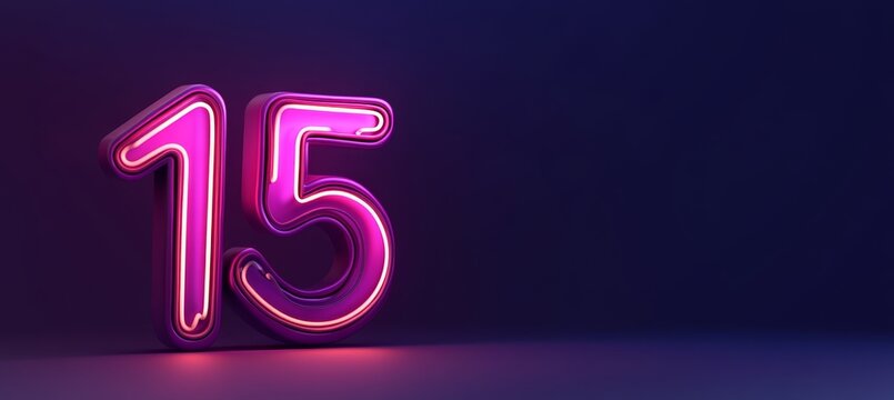 Number 15, Double Line Neon Sign Style Rendering, Isolated On The Dark Background With Empty Space