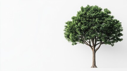 Obraz premium Majestic ancient oak tree with sprawling branches, isolated on a white background, rich green leaves and textured bark, ample empty space for text 