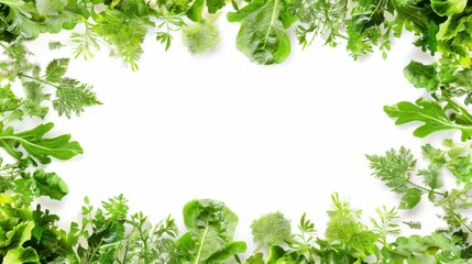 Obraz premium Fresh Greenery Frame: A vibrant border of lush green leaves arranged in a circular pattern, creating a natural and organic frame for your text or images. Perfect for spring-themed designs.
