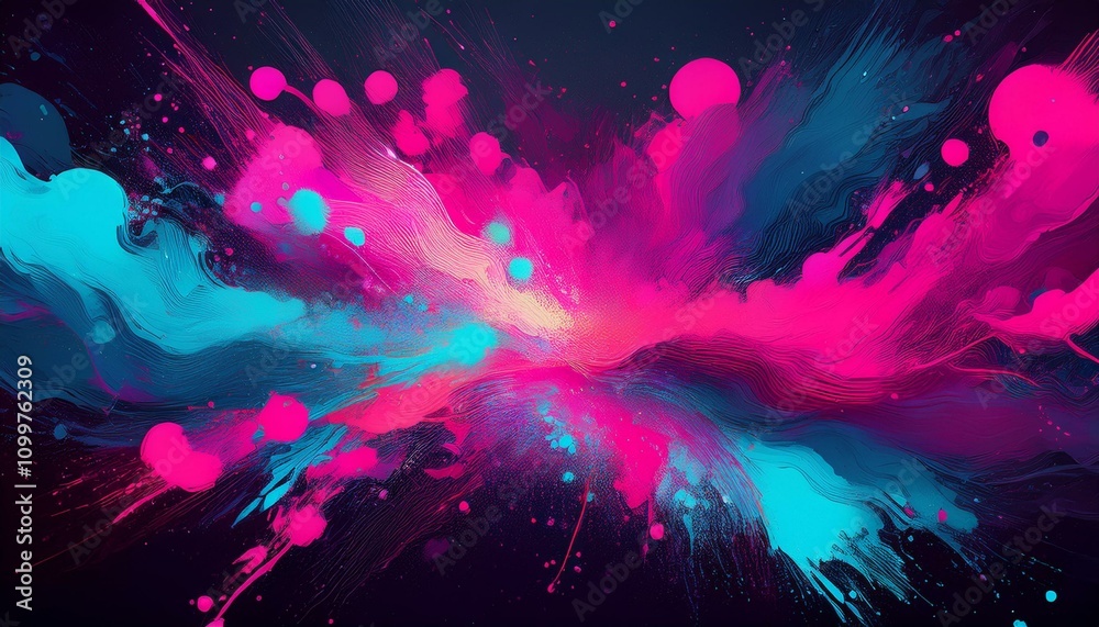 Poster abstract explosion of vibrant colors, with dynamic brushstrokes and splashes.
