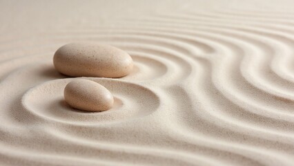 Zen garden-style scene with sand, stones and gentle patterns