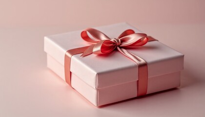 Fototapeta premium Gift box tied with a satin ribbon and bow on a simple background