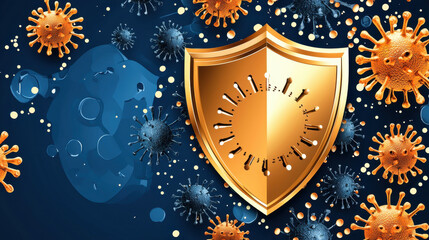 Fototapeta premium Digital shield protecting against viruses and pathogens, showcasing blend of technology and health awareness. vibrant colors emphasize importance of safety