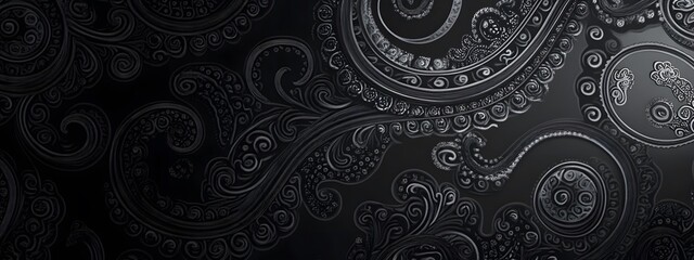 A black background with subtle paisley patterns in gray, creating an elegant and sophisticated design for phone wallpaper