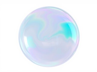 Iridescent soap bubble reflects colorful swirls and patterns on white background,  texture, reflection