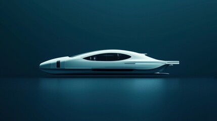 Fototapeta premium Futuristic sleek hyperloop transport concept vehicle on a dark background with a streamlined design and aerodynamic shape.
