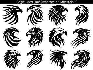 Fototapeta premium Set of Eagle Head Silhouette Vector Illustration