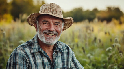 Portrait of a happy mature farmer standing in his field