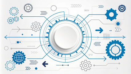 Obraz premium Abstract Technology Background: Gears, Circuits, and Data Flow