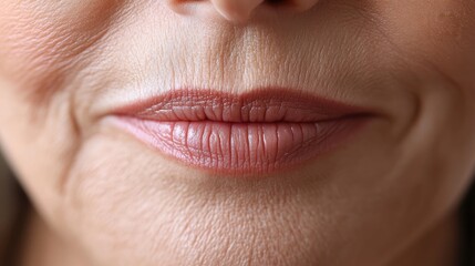 Fototapeta premium Close up of a woman s nasolabial folds and wrinkles surrounding the mouth area