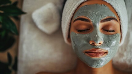 Woman wearing a facial mask receiving a skin cleansing treatment at a beauty center