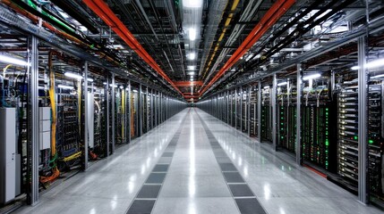 Fototapeta premium Modern Data Center Server Room Interior Corridor
