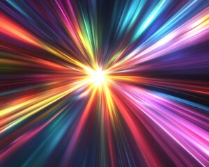 Obraz premium Dynamic flow of multicolored light beams, representing business synergy