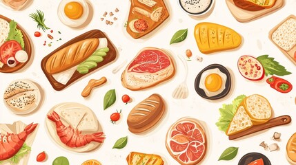 Delicious Food Flat Lay  Breakfast  Lunch  Dinner Variety