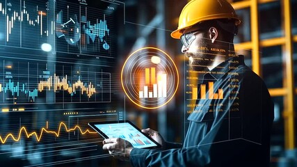 An operator checks rig status on a tablet with digital gauges and system health indicators while standing on a platform, capturing digital oversight on modern rigs. - Powered by Adobe