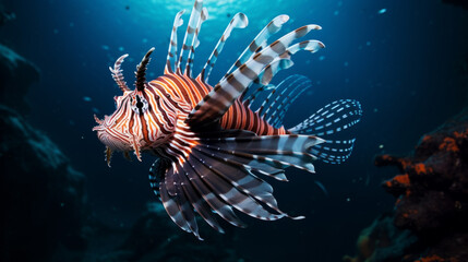 Lionfish in aquarium, closeup image