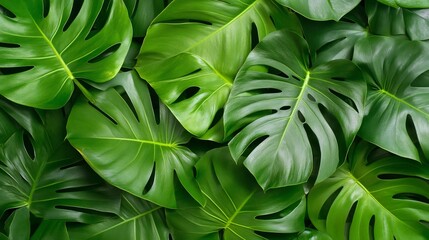 Fototapeta premium Bright and Lush Green Tropical Leaves with Soft Light and Shadow Play
