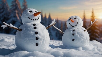 Beautiful Funny Snowmen made of Snow