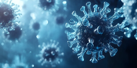 Microscopic View of Coronavirus: A detailed 3D rendering of the SARS-CoV-2 virus, showcasing its intricate structure and highlighting the microscopic battle against infectious diseases.