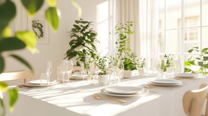 Elegant Dining Table with Greenery in Soft Light