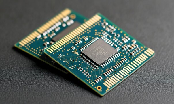  Background Featuring Close-Up Shots of CPU, Chips, and Semiconductors, Showcasing the Intricate Internal Structures and Functions of Technology Products. This Cyberpunk-Style 3D Rendering Boasts a Cl