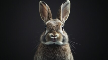 Obraz premium Close-up of a rabbit against dark background, Sharp whiskers and soft fur details, Intimate wildlife portrait with vibrant focus
