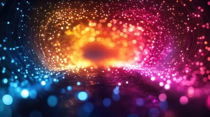 Obraz premium Sacred sky, woven fiber optic threads, glowing vibrant colors, cosmic matrix of divine light, abstract, high contrast, digital surrealism, ethereal atmosphere