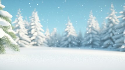 Obraz premium Snow-covered evergreen trees in a serene winter landscape on a bright, overcast day, showcasing natural beauty and stillness.