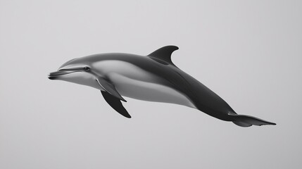 Fototapeta premium Minimalist dolphin swimming against a plain gray background, Sleek and elegant design of marine mammal, Natural beauty in a simple setting