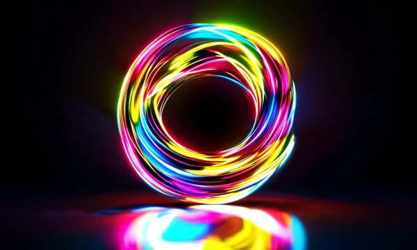 Abstract Colorful Interlocking Rings on Black Background.