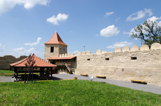 The citadel of Rupea dominating the town with the same name in Transilvania, Romania. The citadel went to a three years process of restoration which ended in 2013.