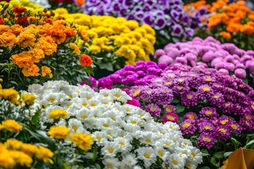 Obraz premium Vibrant flower garden showcasing a variety of colors and blooms
