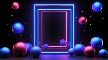 Obraz premium Neon Glowing Frame with Abstract Spheres