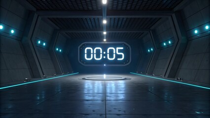 Countdown timer showing 00:05 in futuristic sci-fi room