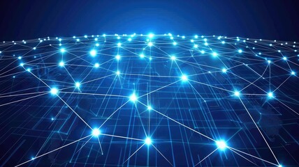 Fototapeta premium connected by digital lines forming a global networ kwith glowing nodes representing connections, modern communication technology concept ,generative ai