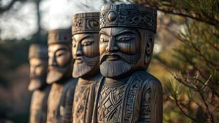 Korean jangseung totems - Majestic wooden figures at village entrances, guarding traditions and embodying ancestral spirits