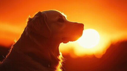 Golden Retriever Against a Bright Orange Sky