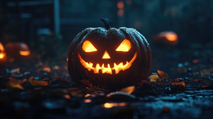 Obraz premium Spooky glowing jack o lantern illuminating the darkness on Halloween night