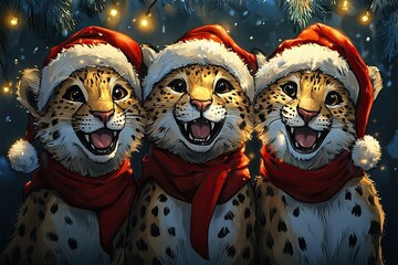 cheetah wild african animal with santa hat