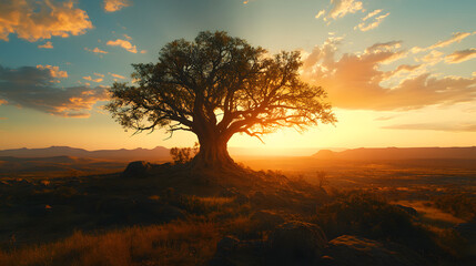 Naklejka premium Explore the Remarkable Boab Prison Tree in Australia - A Unique Historical Landmark Set in Lush Surroundings with Rich Flora and Fauna