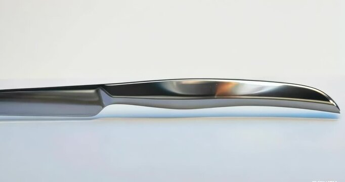 Shiny stainless steel kitchen knife, white background, 4K Video